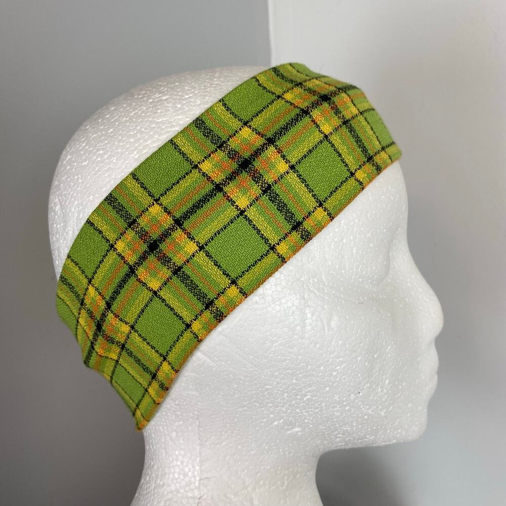 Vintage 60s 70s Mod Lime Green Plaid Wide Headband Retro Clueless 90s/Y2K